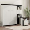 Full Size Murphy Bed with Desk and Storage Shelves and Cabinets, Black+White(Expected Arrival Time: 9.22)
