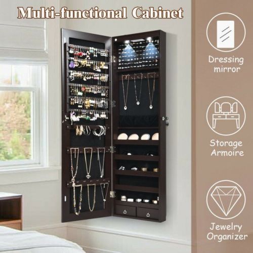Wall and Door Mounted Mirrored Jewelry Cabinet with Lights Wall and Door Mounted Mirrored Jewelry Cabinet with Lights